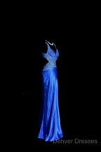 Vintage Mermaid Sweetheart Neckline Royal Blue Satin Backless Prom Gown Fairy Prom Dress