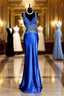 Vintage Mermaid Sweetheart Neckline Royal Blue Satin Backless Prom Gown Fairy Prom Dress