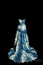 Vintage Mermaid Sweetheart Sleeveless Long Blue Prom Gown Fairy Prom Dress