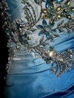Vintage Mermaid Sweetheart Sleeveless Long Blue Prom Gown Fairy Prom Dress