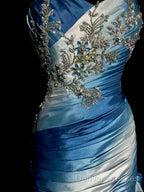 Vintage Mermaid Sweetheart Sleeveless Long Blue Prom Gown Fairy Prom Dress