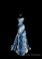 Vintage Mermaid Sweetheart Sleeveless Long Blue Prom Gown Fairy Prom Dress