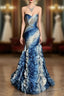 Vintage Mermaid Sweetheart Sleeveless Long Blue Prom Gown Fairy Prom Dress