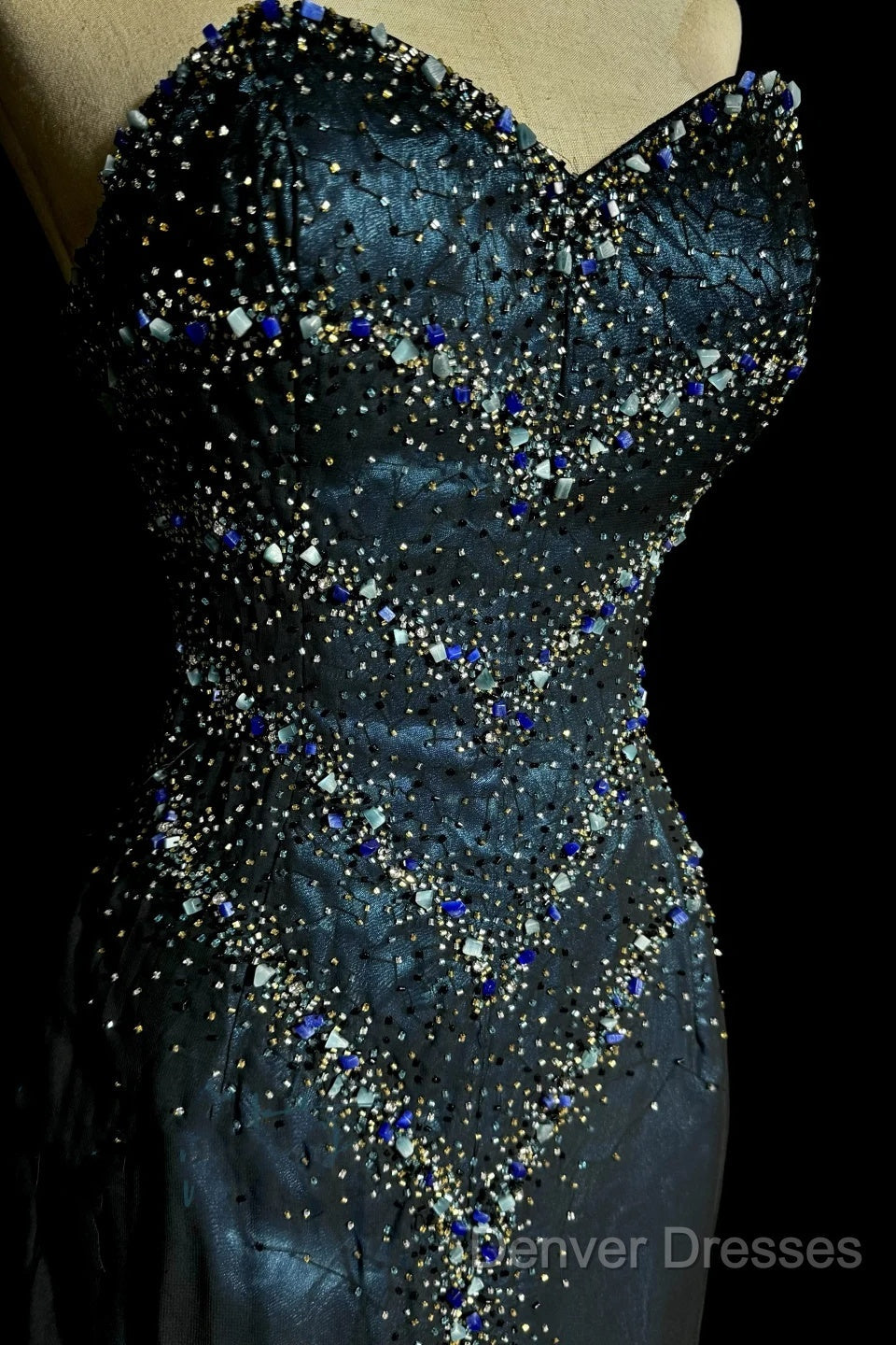 Vintage Mermaid Sweetheart Sleeveless Long Blue Slit Prom Gown Fairy Prom Dress