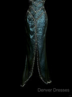 Vintage Mermaid Sweetheart Sleeveless Long Blue Slit Prom Gown Fairy Prom Dress