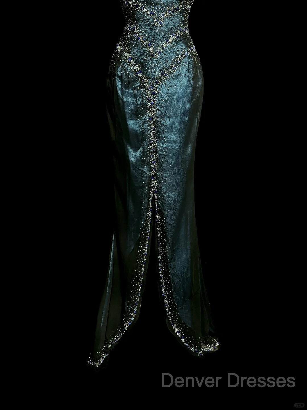 Vintage Mermaid Sweetheart Sleeveless Long Blue Slit Prom Gown Fairy Prom Dress