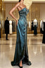 Vintage Mermaid Sweetheart Sleeveless Long Blue Slit Prom Gown Fairy Prom Dress
