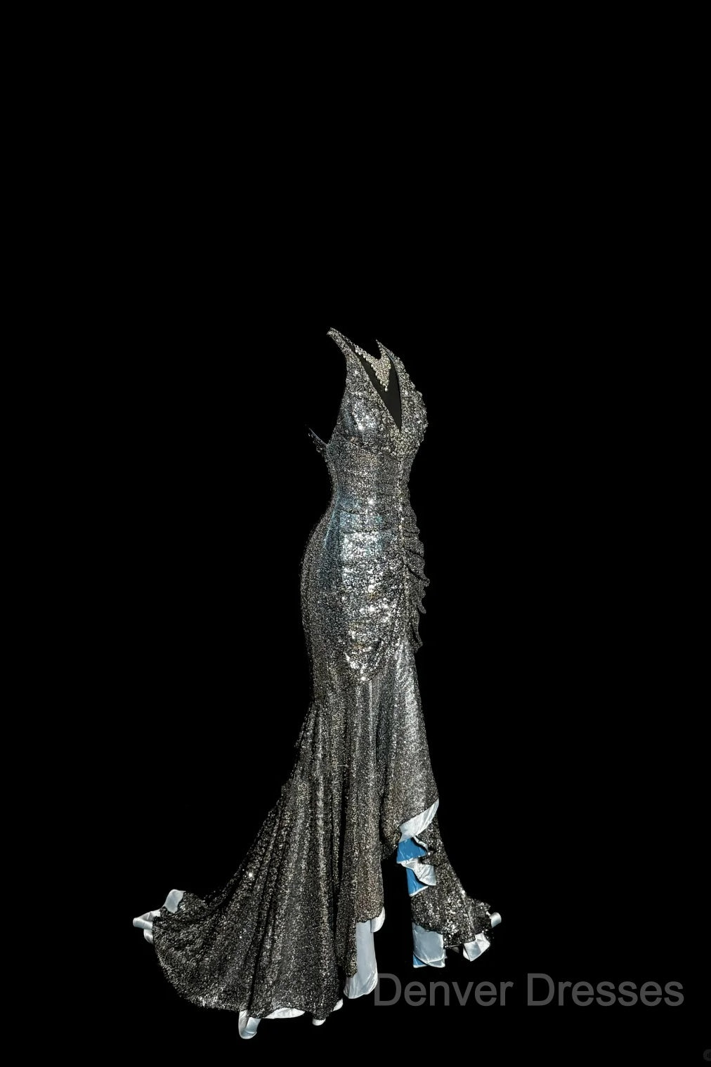 Vintage Mermaid V Neckline Gray Sequin Long Prom Gown Fairy Prom Dress Secondary image