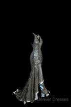 Vintage Mermaid V Neckline Gray Sequin Long Prom Gown Fairy Prom Dress