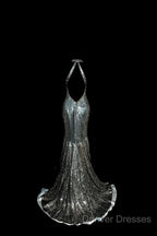 Vintage Mermaid V Neckline Gray Sequin Long Prom Gown Fairy Prom Dress