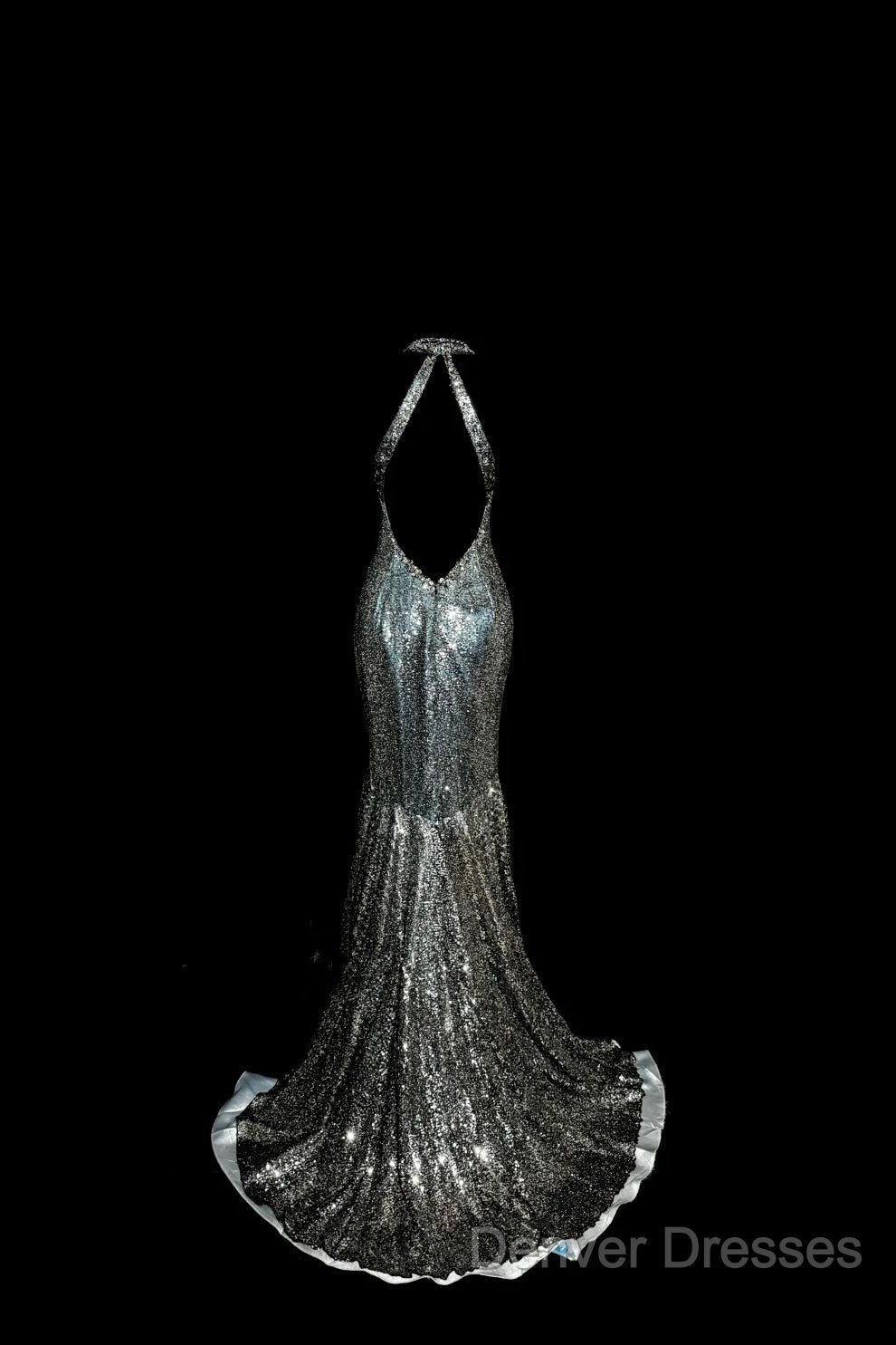 Vintage Mermaid V Neckline Gray Sequin Long Prom Gown Fairy Prom Dress