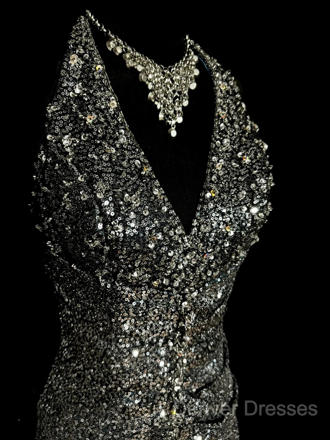 Vintage Mermaid V Neckline Gray Sequin Long Prom Gown Fairy Prom Dress