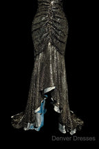 Vintage Mermaid V Neckline Gray Sequin Long Prom Gown Fairy Prom Dress