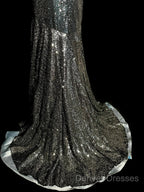 Vintage Mermaid V Neckline Gray Sequin Long Prom Gown Fairy Prom Dress