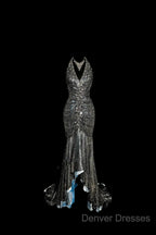 Vintage Mermaid V Neckline Gray Sequin Long Prom Gown Fairy Prom Dress