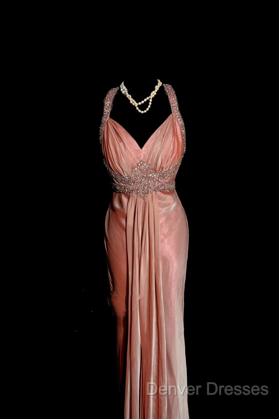 Vintage Mermaid V Neckline Pink Backless Long Prom Gown Fairy Prom Dress
