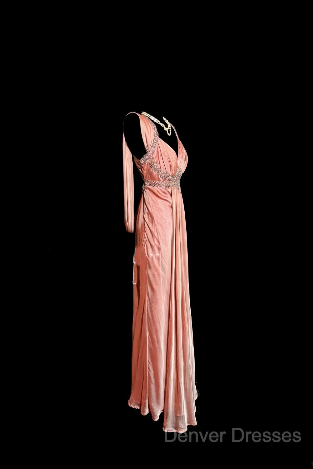 Vintage Mermaid V Neckline Pink Backless Long Prom Gown Fairy Prom Dress