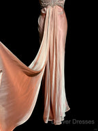 Vintage Mermaid V Neckline Pink Backless Long Prom Gown Fairy Prom Dress