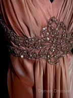 Vintage Mermaid V Neckline Pink Backless Long Prom Gown Fairy Prom Dress