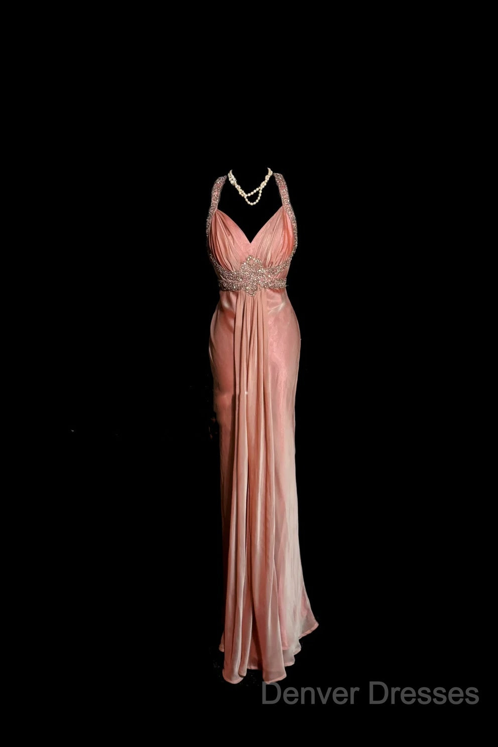 Vintage Mermaid V Neckline Pink Backless Long Prom Gown Fairy Prom Dress