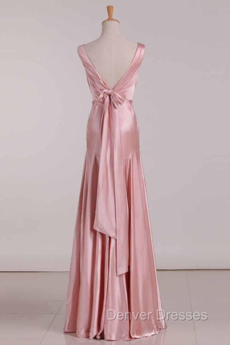 Vintage Mermaid V Neckline Pink Satin Long Prom Dress Party Evening Dress