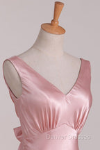 Vintage Mermaid V Neckline Pink Satin Long Prom Dress Party Evening Dress