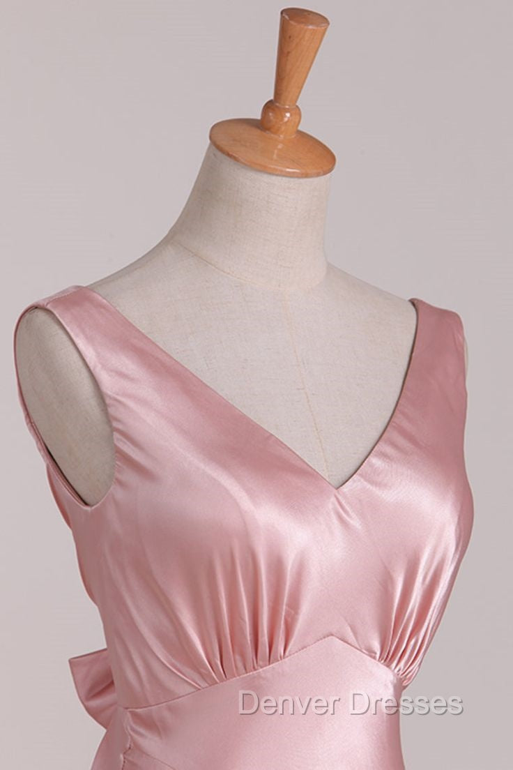 Vintage Mermaid V Neckline Pink Satin Long Prom Dress Party Evening Dress