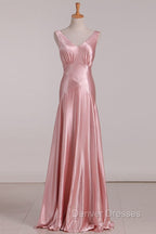 Vintage Mermaid V Neckline Pink Satin Long Prom Dress Party Evening Dress