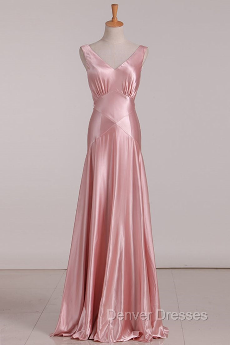 Vintage Mermaid V Neckline Pink Satin Long Prom Dress Party Evening Dress