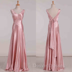 Vintage Mermaid V Neckline Pink Satin Long Prom Dress Party Evening Dress