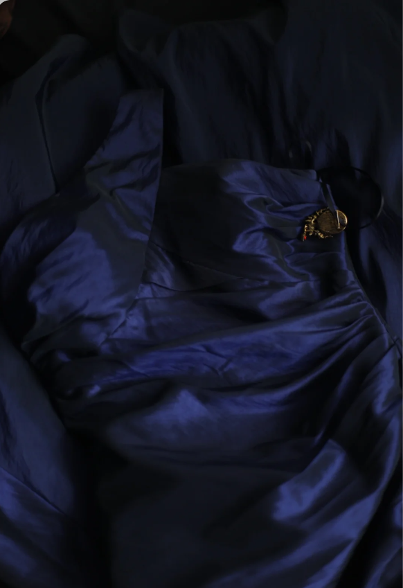 Vintage Navy Blue Mermaid One-Shoulder Satin Long Prom Dress Evening Dress