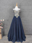 Vintage Navy Blue Off-Shoulder Gold Embroidered Rhinestone Tulle Long Prom Dress Evening Dress
