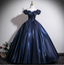 Vintage Navy Blue Off-The-Shoulder Satin Ball Gown Evening Dress Sweet 16 Dress