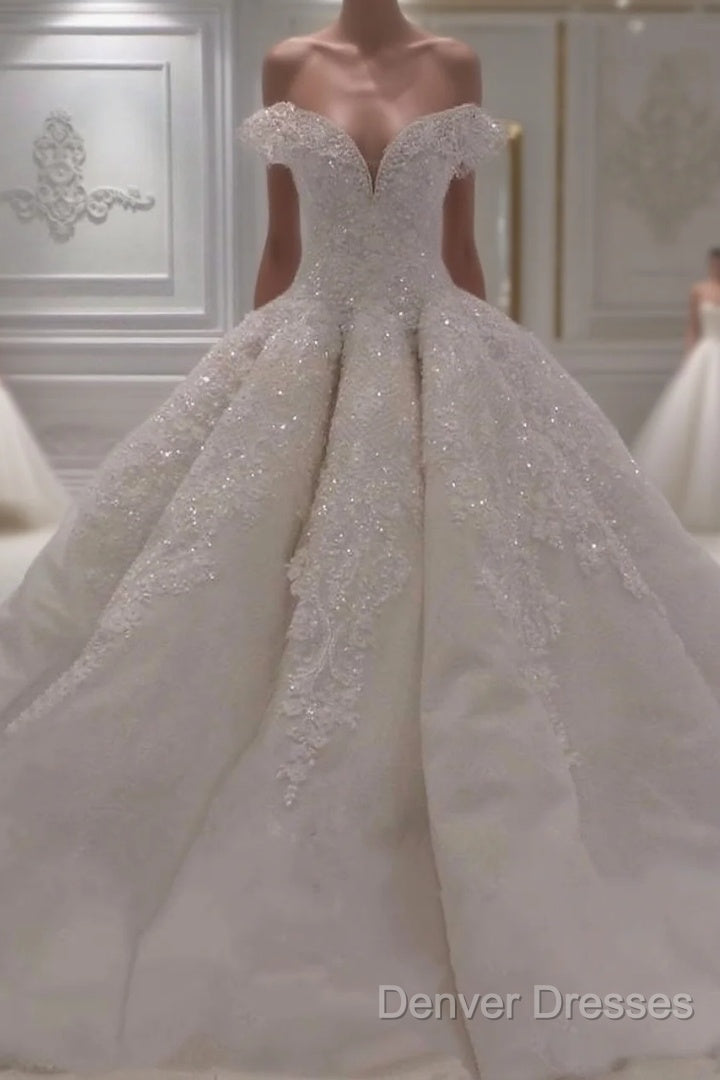 Vintage Off The Shoulder Ball Gowns Couture Wedding Dress Lace Appliques