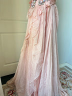 Vintage Pink A-Line Rhinestone Beaded Chiffon Long Prom Dress Evening Dress