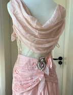 Vintage Pink A-Line Rhinestone Beaded Chiffon Long Prom Dress Evening Dress
