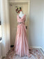 Vintage Pink A-Line Rhinestone Beaded Chiffon Long Prom Dress Evening Dress