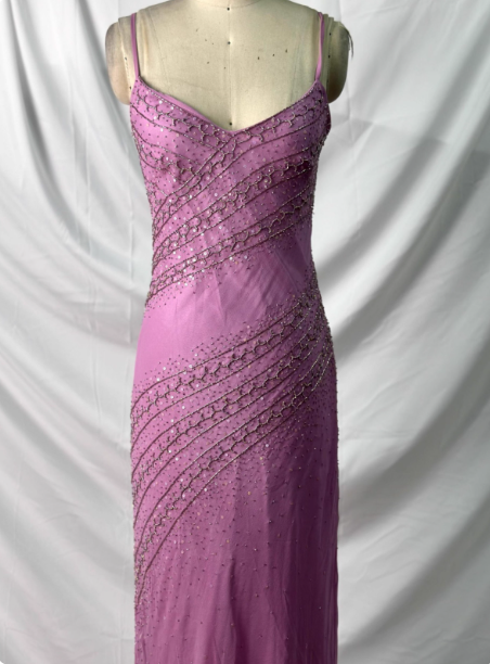 Vintage Pink Mermaid V-Neck Beaded Chiffon Long Prom Dress Evening Dress