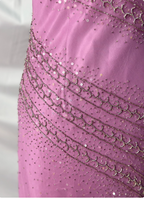 Vintage Pink Mermaid V-Neck Beaded Chiffon Long Prom Dress Evening Dress