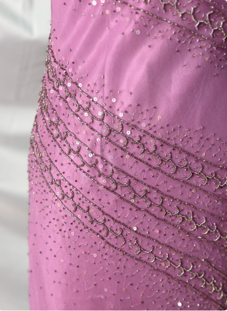 Vintage Pink Mermaid V-Neck Beaded Chiffon Long Prom Dress Evening Dress