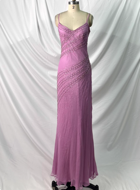 Vintage Pink Mermaid V-Neck Beaded Chiffon Long Prom Dress Evening Dress Main image