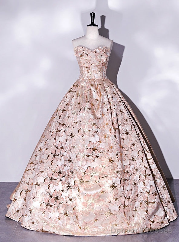 Vintage Pink Print Sweetheart Quinceanera Dress Main image