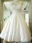 Vintage Polka Dots Tea Length V-neck Backless Wedding Dress