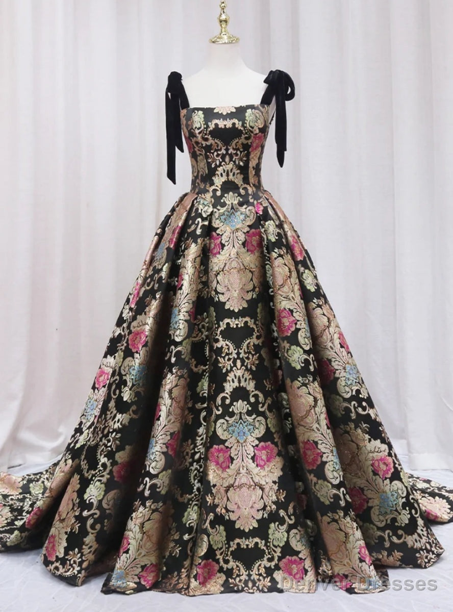 Vintage Print Floral Straps Prom Dress Main image