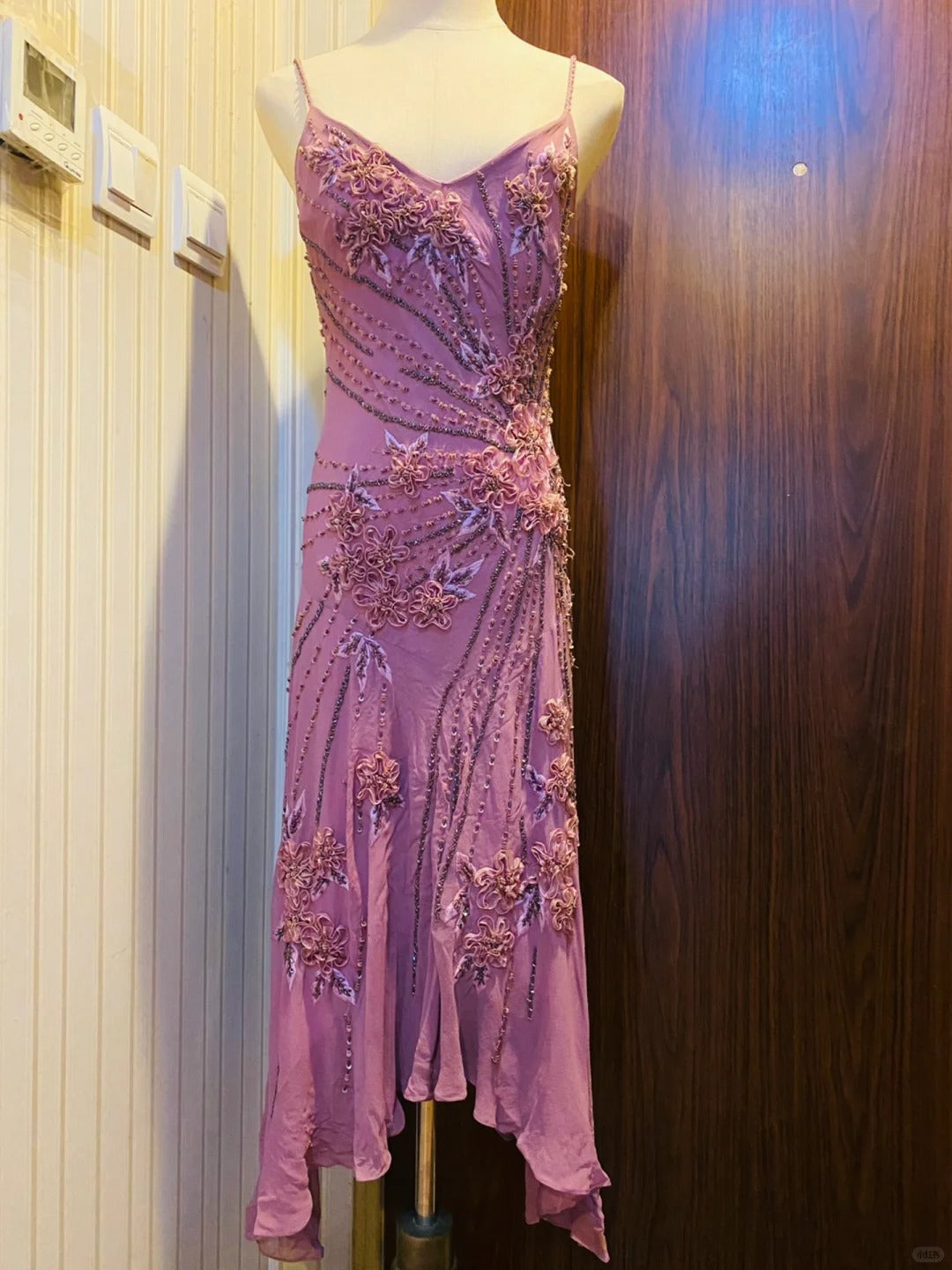 Vintage Purple Sequined Beaded 3D Floral Chiffon Prom Dress Evening Dress Secondary image