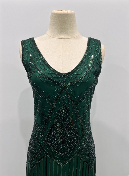 Vintage Royal Blue / Emerald Green Slim-Fit Spaghetti Strap Fringe Sequin Midi Prom Dress Evening Dress