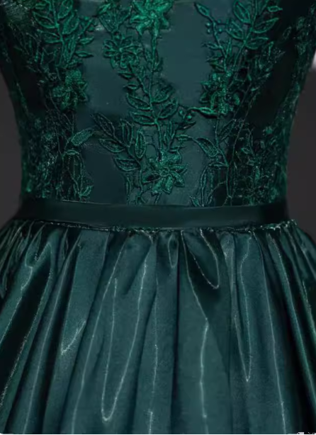 Vintage Royal Emerald Green Crew Neck A-Line Embroidered Satin Long Prom Dress Evening Dress Secondary image