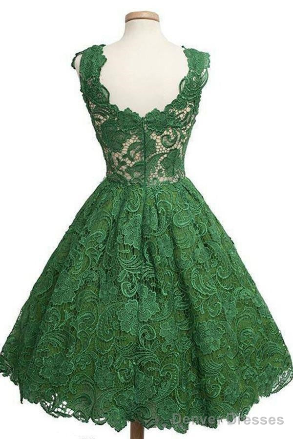 Vintage Scoop Knee-Length Sleeveless Hunter Lace Homecoming Dress Secondary image