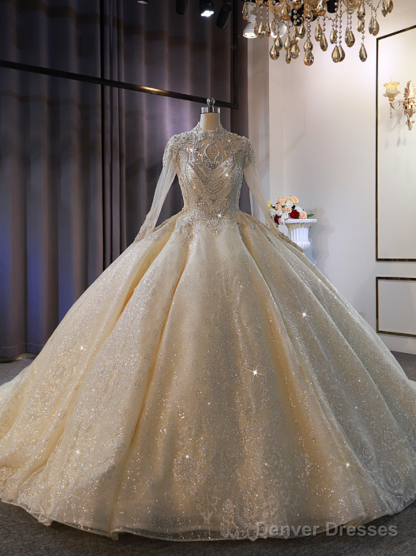 Vintage Sequins Long Sleeve Beading Wedding Dress Main image