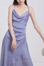 Vintage Sheath Halter Lilac Ankle Length Prom Dress Birthday Outfits
